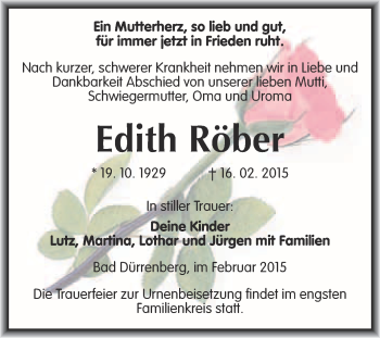 Traueranzeige von Johanna Gläser von Mitteldeutsche Zeitung Naumburg/Nebra