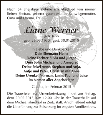 Traueranzeige von Helmut Weiße von Mitteldeutsche Zeitung Naumburg/Nebra