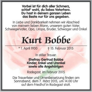 Traueranzeige von Harald Kobs von Mitteldeutsche Zeitung Halle/Saalkreis