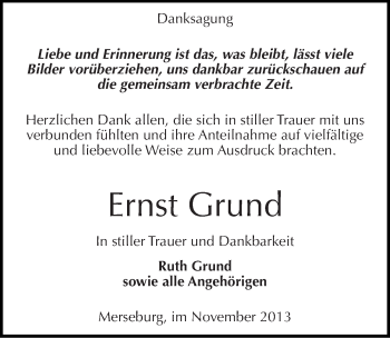 Traueranzeige von Ernst Grund von Mitteldeutsche Zeitung Merseburg/Querfurt