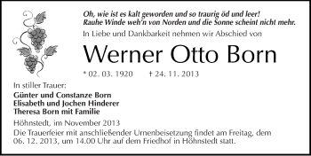 Traueranzeige von Werner Otto Born von Mitteldeutsche Zeitung Halle/Saalkreis