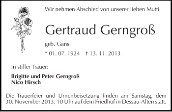 Traueranzeige von Gertraud Gerngroß von Mitteldeutsche Zeitung Dessau-Roßlau