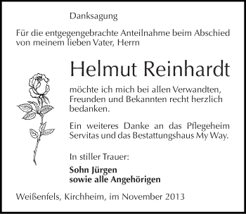 Traueranzeige von Helmut Reinhardt von Mitteldeutsche Zeitung Weißenfels