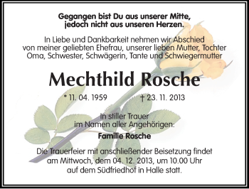 Traueranzeige von Mechthild Rosche von Mitteldeutsche Zeitung Halle/Saalkreis