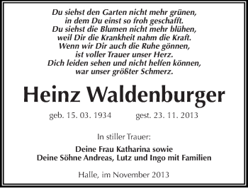Traueranzeige von Heinz Waldenburger von Mitteldeutsche Zeitung Halle/Saalkreis