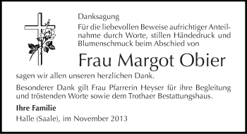 Traueranzeige von Margot Obier von Mitteldeutsche Zeitung Halle/Saalkreis