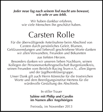 Traueranzeige von Carsten Rolle von Mitteldeutsche Zeitung Naumburg/Nebra