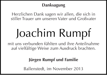 Traueranzeige von Joachim Rumpf von Mitteldeutsche Zeitung Quedlinburg