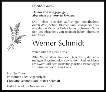 Traueranzeige von Werner Schmidt von Mitteldeutsche Zeitung Halle/Saalkreis