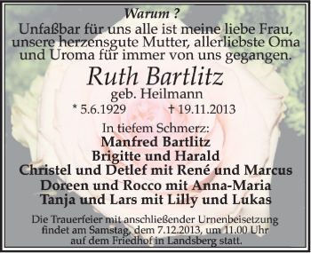 Traueranzeige von Ruth Barlitz von Mitteldeutsche Zeitung Halle/Saalkreis