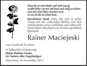 Traueranzeige von Rainer Maciejeski von Mitteldeutsche Zeitung Merseburg/Querfurt
