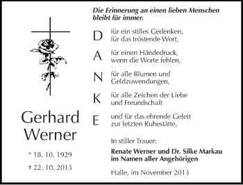 Traueranzeige von Gerhard Werner von Mitteldeutsche Zeitung Halle/Saalkreis