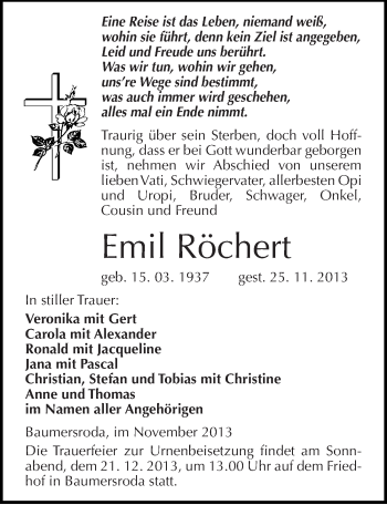 Traueranzeige von Emil Röchert von Mitteldeutsche Zeitung Naumburg/Nebra