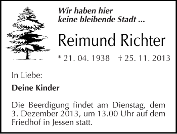 Traueranzeige von Reimund Richter von Mitteldeutsche Zeitung Wittenberg