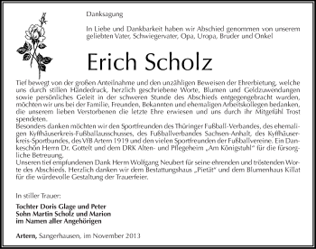 Traueranzeige von Erich Scholz von Mitteldeutsche Zeitung Sangerhausen
