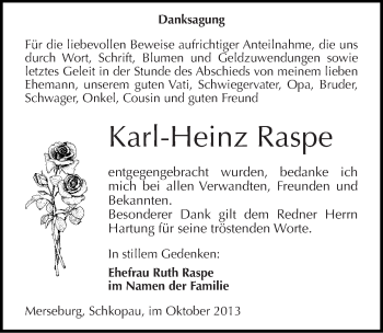 Traueranzeige von Karl-Heinz Raspe von Mitteldeutsche Zeitung Merseburg/Querfurt