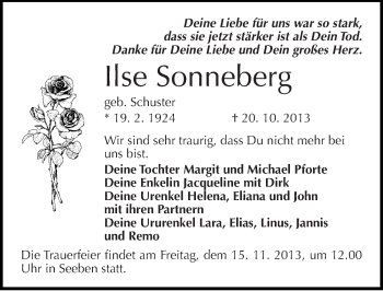 Traueranzeige von Ilse Sonneberg von Mitteldeutsche Zeitung Halle/Saalkreis
