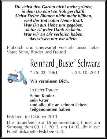 Traueranzeige von Reinhard Schwarz von Mitteldeutsche Zeitung Mansfelder Land