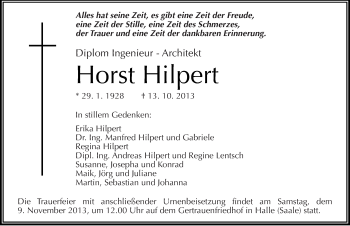 Traueranzeige von Horst Hilpert von Mitteldeutsche Zeitung Halle/Saalkreis