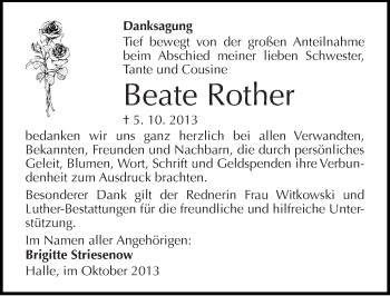 Traueranzeige von Beate Rother von Mitteldeutsche Zeitung Halle/Saalkreis