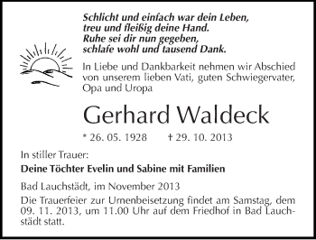 Traueranzeige von Gerhard Waldeck von Mitteldeutsche Zeitung Merseburg/Querfurt