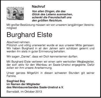Traueranzeige von Burghard Elste von Mitteldeutsche Zeitung