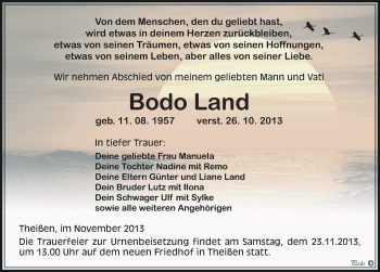 Traueranzeige von Bodo Land von Mitteldeutsche Zeitung Zeitz