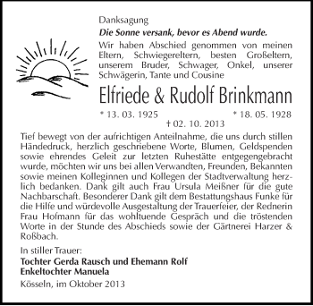 Traueranzeige von Elfriede und Rudolf Brinkmann von Mitteldeutsche Zeitung Halle/Saalkreis