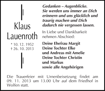 Traueranzeige von Klaus Lauenroth von Mitteldeutsche Zeitung Bitterfeld