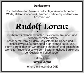 Traueranzeige von Rudolf Lorenz von Mitteldeutsche Zeitung Köthen