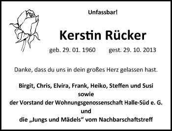 Traueranzeige von Kerstin Rücker von Mitteldeutsche Zeitung Halle/Saalkreis
