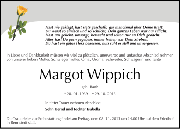 Traueranzeige von Margot Wippich von Mitteldeutsche Zeitung Halle/Saalkreis