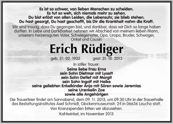 Traueranzeige von Erich Rüdiger von Mitteldeutsche Zeitung Naumburg/Nebra