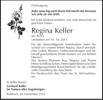Traueranzeige von Regina Keller von Mitteldeutsche Zeitung Naumburg/Nebra