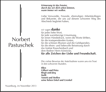 Traueranzeige von Norbert Pastuschek von Mitteldeutsche Zeitung Naumburg/Nebra