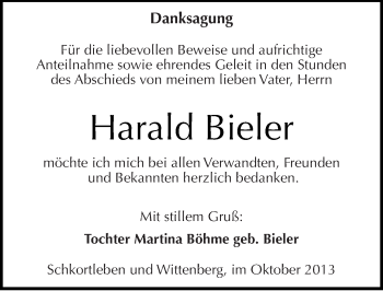 Traueranzeige von Harald Bieler von Mitteldeutsche Zeitung Weißenfels
