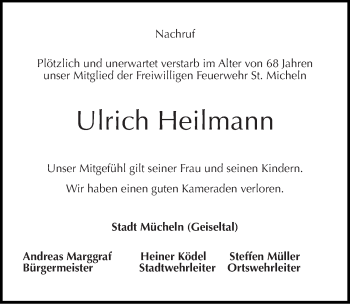 Traueranzeige von Ulrich Heilmann von Mitteldeutsche Zeitung Merseburg/Querfurt