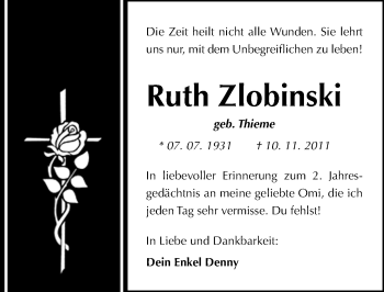Traueranzeige von Ruth Zlobinski von Mitteldeutsche Zeitung Aschersleben