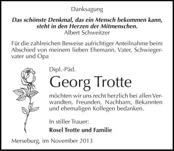 Traueranzeige von Georg Trotte von Mitteldeutsche Zeitung Merseburg/Querfurt