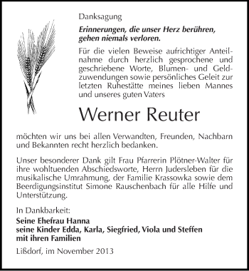 Traueranzeige von Werner Reuter von Mitteldeutsche Zeitung Naumburg/Nebra