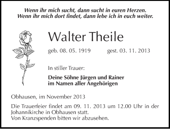 Traueranzeige von Walter Theile von Mitteldeutsche Zeitung Merseburg/Querfurt