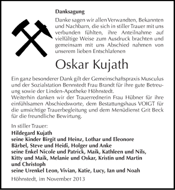 Traueranzeige von Oskar Kujath von Mitteldeutsche Zeitung Halle/Saalkreis