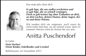 Traueranzeige von Anitta Puschendorf von Mitteldeutsche Zeitung Naumburg/Nebra