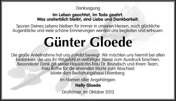 Traueranzeige von Günter Gloede von Mitteldeutsche Zeitung Mansfelder Land