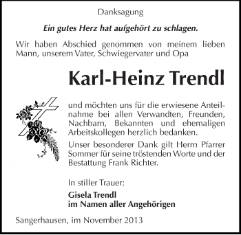 Traueranzeige von Karl-Heinz Trendl von Mitteldeutsche Zeitung Sangerhausen