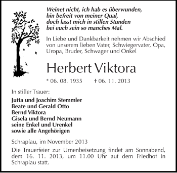 Traueranzeige von Herbert Viktora von Mitteldeutsche Zeitung Merseburg/Querfurt