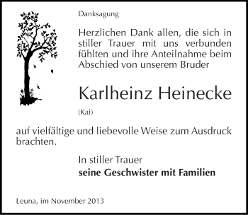 Traueranzeige von Karlheinz Heinecke von Mitteldeutsche Zeitung Merseburg/Querfurt