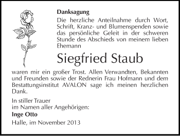 Traueranzeige von Siegfried Staub von Mitteldeutsche Zeitung Halle/Saalkreis