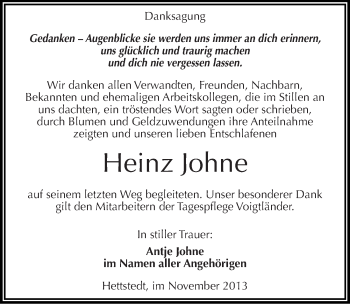 Traueranzeige von Heinz Johne von Mitteldeutsche Zeitung Mansfelder Land