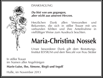 Traueranzeige von Maria-Christina Nossek von Mitteldeutsche Zeitung Halle/Saalkreis